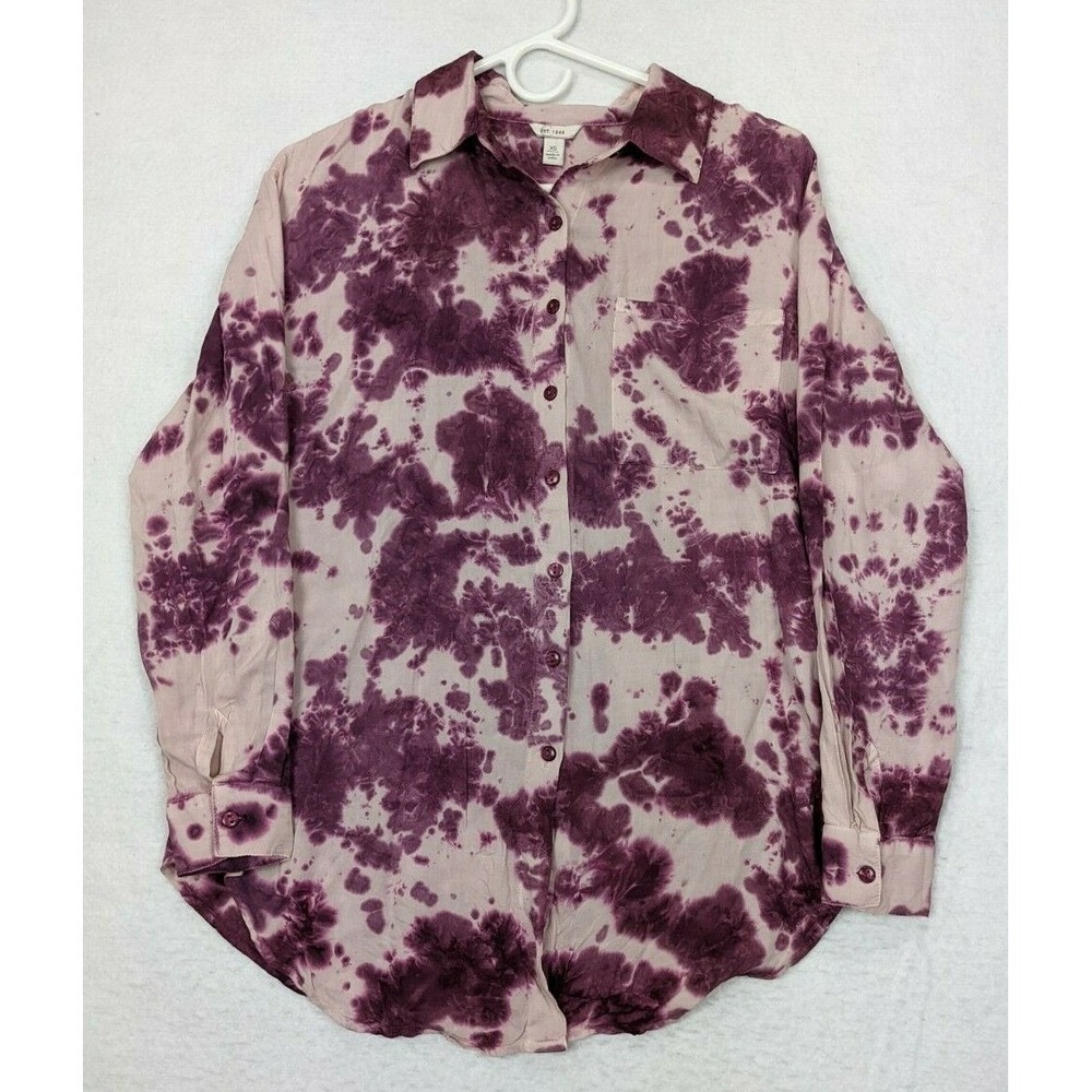 C Est 1946 Womens Long Sleeve Button Tie Dye Shirt Size‎ XS Rayon Purple